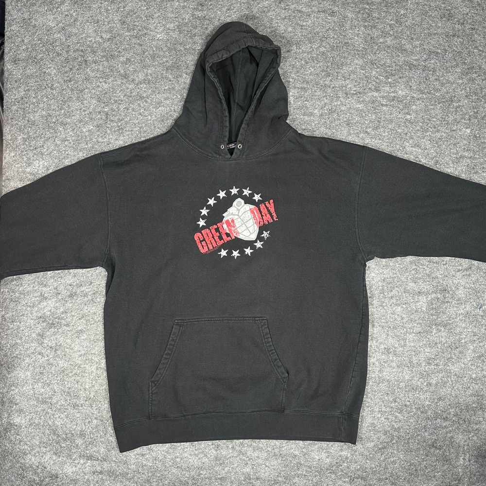 Green Day Y2k Hoodie Men's XXL Black Rock Band Grenade‎ Logo Punk